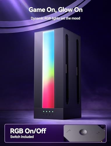 JSAUX EnergyFlow JoyCon Charging Dock for Switch 2, 4-Port | Charge 4 Controllers at Once, Magnetic Docking, RGB Lighting, LED Status Display, 5FT USB C Cable, Space-Saving Setup