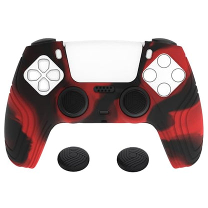 eXtremeRate PlayVital Samurai Edition Anti-Slip Controller Silicone Skin for ps5, Ergonomic Rubber Protective Case for ps5 Controller with Thumb Stick Caps - Red & Black - color: Red & Black