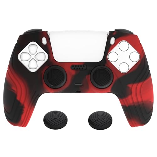 eXtremeRate PlayVital Samurai Edition Anti-Slip Controller Silicone Skin for ps5, Ergonomic Rubber Protective Case for ps5 Controller with Thumb Stick Caps - Red & Black - color: Red & Black