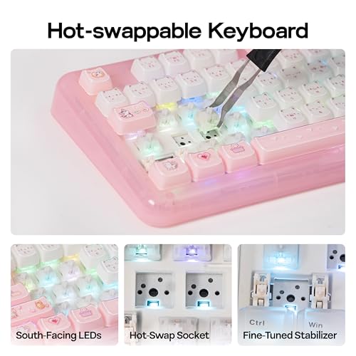KiiBoom Phantom98 Lite 96% Wireless Mechanical Gaming Keyboard, VIA Programmable, Creamy Keyboard with Gasket, 8000mAh Battery, Hot Swap, RGB Backlits, NKRO for Win/Mac (Pink, Mossy Silent Switch) - color: Pink, size: Mossy Silent Switch