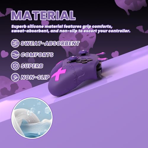 PlayVital Gothic Imp Series Cute Silicone Case for Nintendo Switch Pro Controller with 4 Thumb Grip & 2 Sticker, Non-Slip Anti-Scratch Protective Silicone Skin Cover - Purple - color: Purple