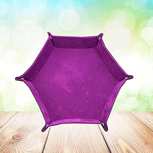 Vaguelly Hexagon Dice Tray Foldable PU Velvet Dice Storage Box for Board Games Lid for Gamers