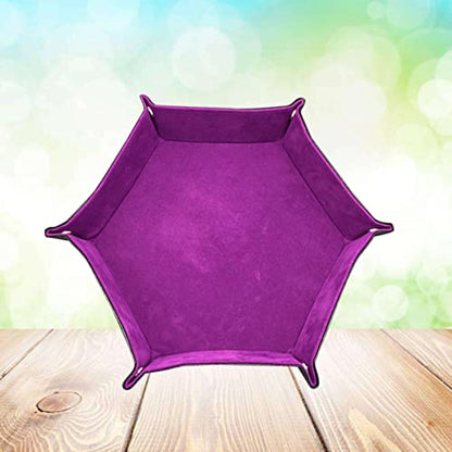 Vaguelly Hexagon Dice Tray Foldable PU Velvet Dice Storage Box for Board Games Lid for Gamers