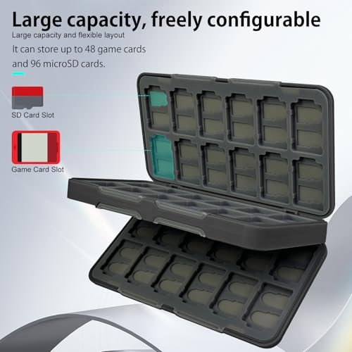 ONETIAOLONG Switch Game Case Holder for Switch 2 & OLED & Lite with 48 Cartridge Slots and 96 Micro SD Card Storage with Magnetic Closure,Protective Hard Shell and Soft Lining for Easy carrying - color: Black, style: 48-slots