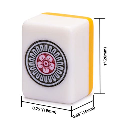 Yellow Mountain Imports Japanese Riichi Mahjong Set - White and Yellow Standard Size Tiles - with East Wind Tile and Black Vinyl Case - color: Yellow
