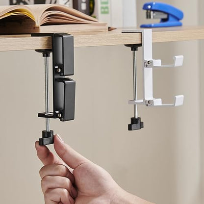 Heavyrain Desk Edge Headphone Holder and Bag Hook, Clamp-On Design, No Drill Installation, Metal, Black - color: black.