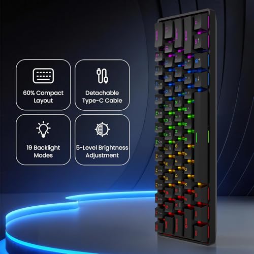 Portable 60% Mechanical Gaming Keyboard, RGB Backlit 61 Keys Ultra-Compact Game Keyboard with Mouse, Mini Wired Computer Keyboard with Red Switch for Windows, MAC, Laptop, PC, Black - color: Black+Mouse