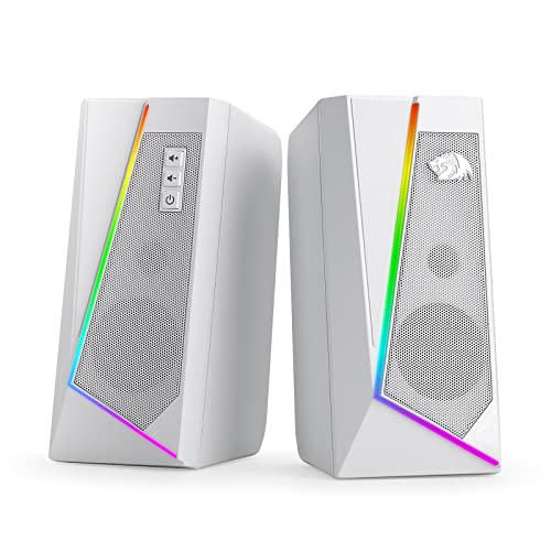 Redragon GS520 Wired 2.0 Channel Stereo Sound Desktop RGB Computer Speakers | Enhanced Auido Quality, Plug & Play USB Powered PC Gaming Speaker, 6 Colorful Backlight Modes, Easy-Access Volume Control - color: White