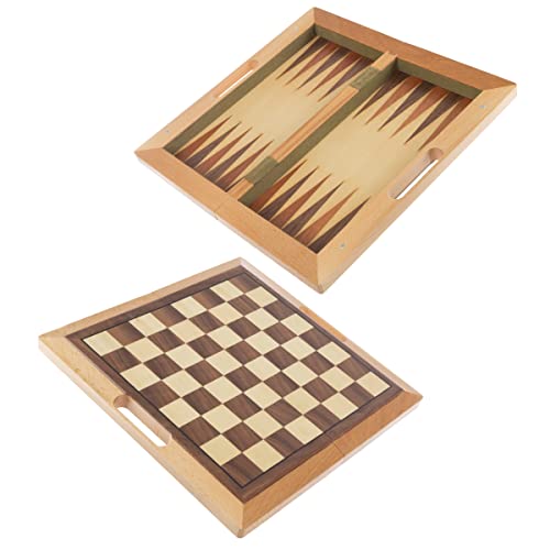 3-in-1 Chess, Backgammon, and Checkers Set – Wooden Board Game Set Folds for Practical Storage and Transport – Travel Board Games by Trademark Games - style: 3-in-1