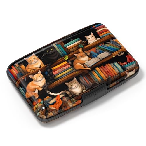 Card Holder Credit Cards Holder for Women RFID wallet women Business Card Holder Wallet Mini Aluminum Card Wallet RFID Blocking Slim Metal Hard Card for Women, Cat Illustration - color: Cat Illustration