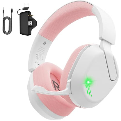 Gvyugke Wireless Gaming Headset for Xbox Series X/S, Xbox One, PS5, PC, Bluetooth 6.0 Gaming Headphones with Flip-to-Mute Noise-Canceling Mic, 70-Hour Playtime, Foldable, 3D Surround Sound - Pink - color: Pink
