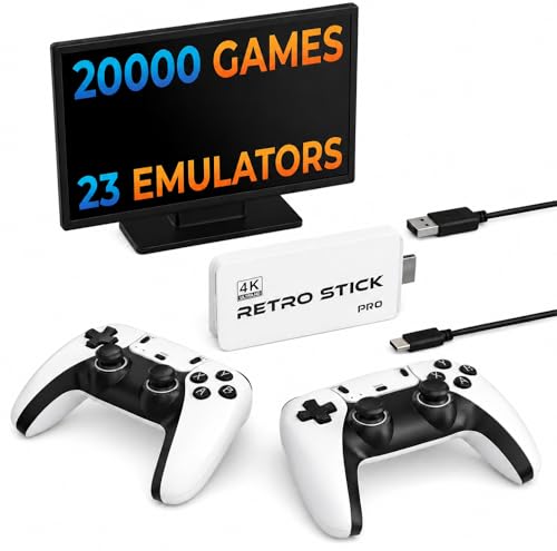 Retro Gaming Console Plug & Play Game Console for TV, 20001 Games-White, 4K HD HDMI Video Console, Dual 2.4G Wireless Controllers, Emulator Stick to Upgrade Nostalgia