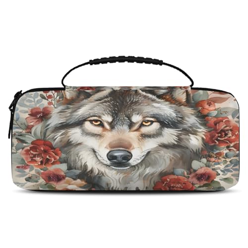 Adornori Wolf Carry Case Compatible with Nintendo Switch 2, with 20 Games Cartridges, Flower Portable Travel Carrying Case Pouch for Accessories & Games - color: Multicolor 16