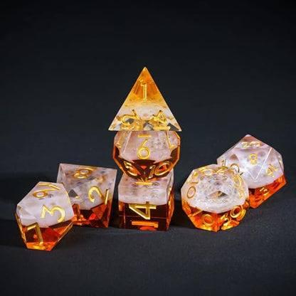 7PCS Beer Dice Set,Handmade Sharp Edge Dice Set D&D RPG Polyhedral Die,for Dungeons and Dragons TTRPG Games Roleplaying Games Pathfinder,with Gift Box. - color: Beer