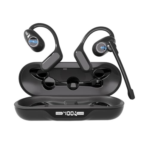 iDIGMALL Bluetooth 5.4 Headset w/Detachable Microphone, Open Ear Headphones w/DSP Noise Canceling Mic & Mute for Call, Multipoint Wireless Earbuds w/Charging Case for Office Home Work Driving Travel
