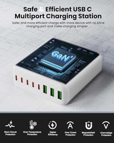 500W USB C Charger Block, 8-Port USB C Charging Station Fast Charging PD 120W PC Laptop Charger Adapter Compatible with MacBook Pro/Air/All iPad,DELL, iPhone 16/15/14/13/Pro Max/Galaxy - color: WHITE