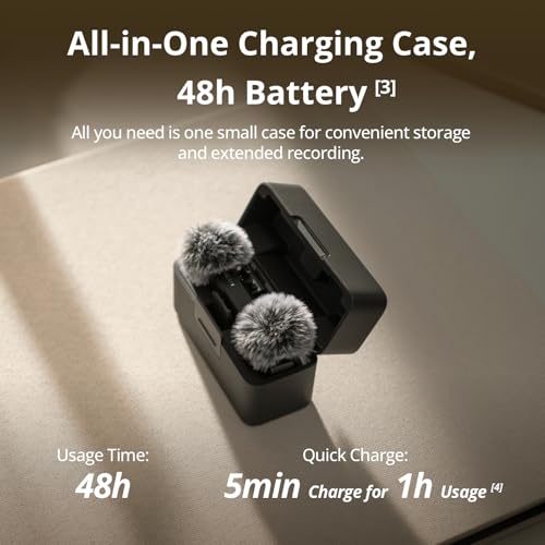 DJI Mic Mini (2 TX + 1 RX + Charging Case), Wireless Lavalier Microphone for iPhone/Camera/Android, Ultralight, Detail-Rich Audio, 48h Use, Noise Cancelling, Automatic Limiting, Vlog, Streaming | 48h Use, Noise Cancelling, Automatic Limiting, Wireless Mic
