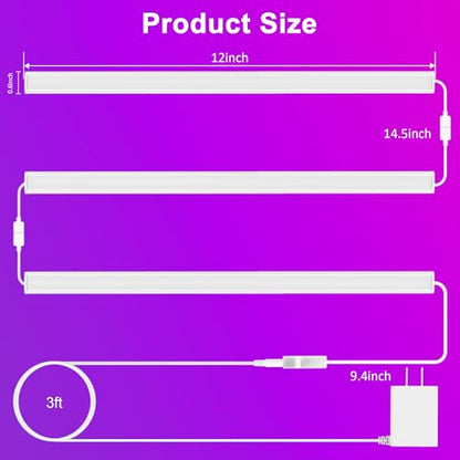 Benreom 3 Pcs RGB Under Cabinet Lights Kit, Smart App and Remote Control Under Cabinet Lighting, Dimmable Under Counter Lights for Kitchen, Plug in LED Lights Bar for Cabinet, Counter, Workbench, Desk - size: 3 Pack