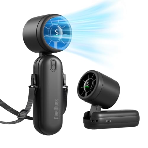Diveblues Mini Handheld Fan, 30ft/s Portable Turbo Fan [12H Max Cooling], 4000mAh Personal Fan with LED Display, 3-in-1 Hand Held/Neck/Desk Fan for Travel, Cruise, Disney Essentials - color: Midnight Black
