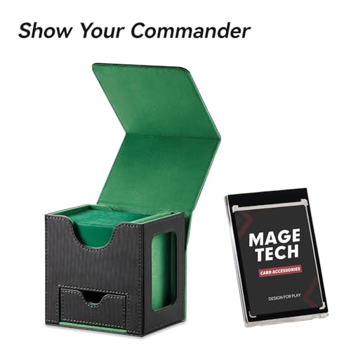 Mage Tech Card Deck Box for MTG Commander - Patented Design, Commander Display, Fits 100 Double-Sleeved Cards, 35pt Card Brick & Dice Tray - Black/Green - color: 2. Veil (Black/Green)