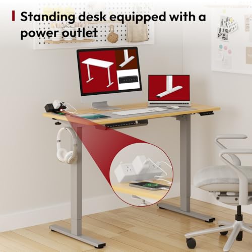 SANODESK Electric Standing Desk with Desk Clamp Power Strip 40"x 24" Whole-Piece Desktop Height Adjustable Stand Up Desk with Cable Management Sit Stand Home Office Desk Silver Frame/White Top - color: Silver Frame+white Top, size: 40"x24"