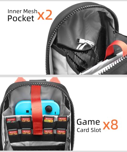 GYakeog Sling Crossbody Bag Compatible with Nintendo Switch 2, Protective Case Chest Travel Carrying Gaming Pouch with 8 Game Cartridges Slots
