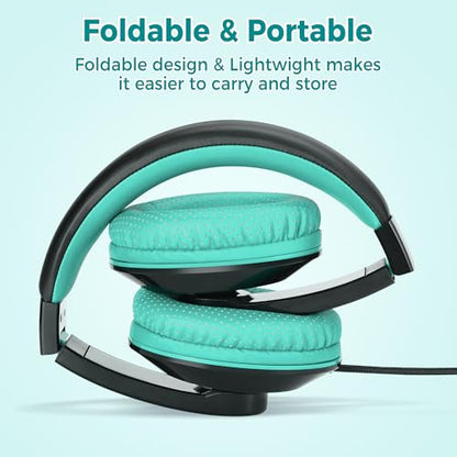 rockpapa Comfort+ Kids Headphones with Microphone, Boys Girls Student Over-Ear Headphones Wired Foldable for School Classroom Laptop PC Computer Tablet Black Teal - color: Teal