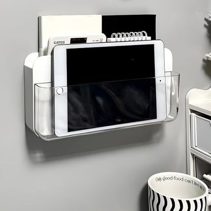 Adhesive Remote Control Holder Wall Mounted Phone Charging Holder Universal Controller Holder Wall Mount Storage Organizer Box No Drilling Home Office Desk (Bedside Shelf)