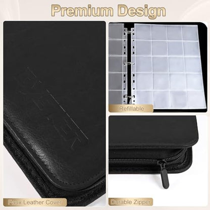 BYSTER Coin Collection Book, 30 Pack 600 Pockets Coin Sleeves, Faux Leather Coin Collection Holder Album, Coin Collection Organizer Storage Box Case (Coin Flips Not Included), Black - color: Black