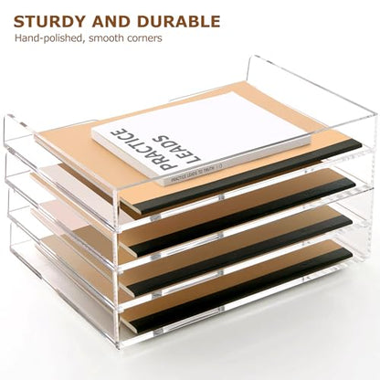 SANRUI 4 Tier Acrylic Paper Letter Tray Desk Stackable Organizer Trays，Clear Enlarged A4 Stackable File Document Tray， Workspace Office Supplies Organizers and Accessories Sorter，13.82inx9.29inx6.7in - style: Enlarged 4 Tier Trays