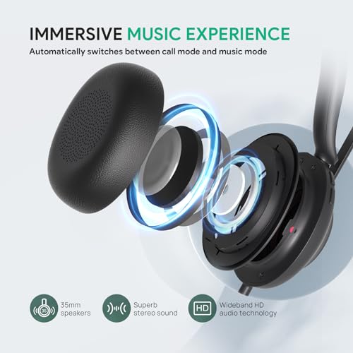Yealink UH35 USB Headset for PC, Wired Headphones with Noise Cancelling Microphone, Certified Teams, All-Day Comfort Design, Stereo Headset for Home Office Online Meeting, Easy Mute, Busylight