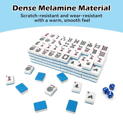 American Mahjong Tile Set with 166 Tiles, 1.2-Inch Mah Jongg Sets, Mahjong Gift Set with 3 Blue Dice and Mahjong Tile Bag, Complete Portable Game Set for Family, Travel, Parties