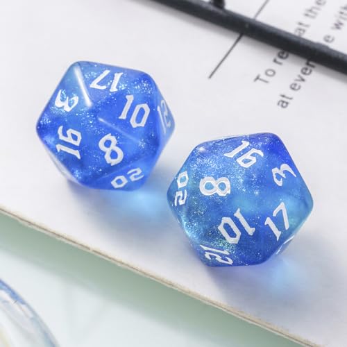 10PCS Polyhedral D20 Dice Set 20mm Acrylic Dice Double Colors 20 Sided Game Dice for RPG MTG DND Table Games (Blue Green) - color: Blue Green