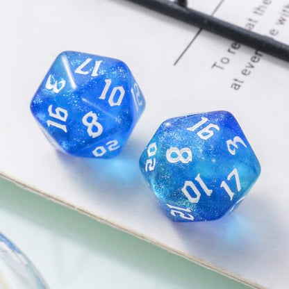 10PCS Polyhedral D20 Dice Set 20mm Acrylic Dice Double Colors 20 Sided Game Dice for RPG MTG DND Table Games (Blue Green) - color: Blue Green