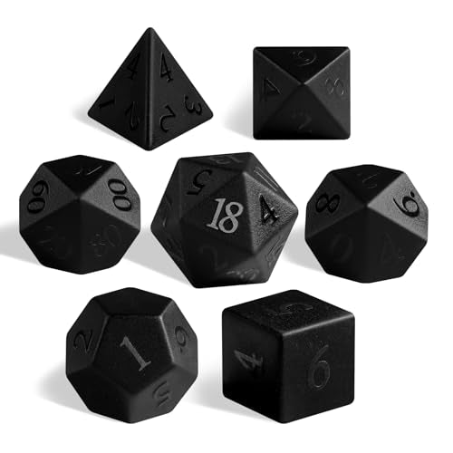 Matte Black Gemstone Dice Set, 7-Piece Handcrafted Polyhedral Dice with Gold Engraving, Ideal for D&D, RPG, MTG & Tabletop Games, Gift Box Included (Black Frosted Stone) - color: Black Frosted Stone