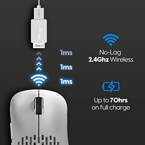 Pulsar Gaming Gears - Xlite v2 Wireless Gaming Mouse, Ultra Lightweight, 2.1 oz (59 g), Ergonomic 2.4 Ghz 1 ms 20000 DPI Optical Sensor PAW3370 Domestic Genuine Product (Medium, Wireless, White) - color: White, size: Medium, style: Xlite V2