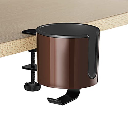 GUNKING Luxury 2-in-1 Anti-Spill Cup Holder with Under Desk Headphone Hanger (Coffee Brown) - color: COFFEE BROWN
