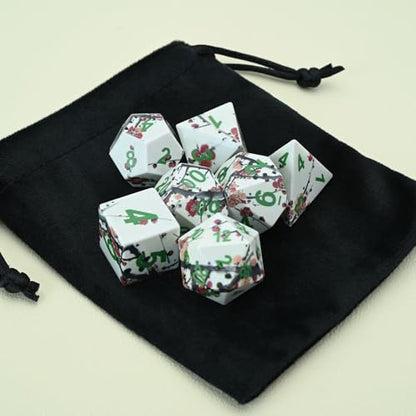 7-Piece Resin Polyhedral Dice Set with Chinese Ink Painting Plum Blossom Design for Tabletop RPG Games(Ink Painting Plum) - style: Ink Painting Plum