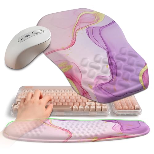 2-in-1 Ergonomic Set, Wave Keyboard Wrist Rest and Massage Slope Mouse Pad Wrist Support, Rebound Memory Foam for Relieve Carpal Tunnel Syndrome and Wrist Pain (Pink Purple Marble) - color: Pink Purple Marble