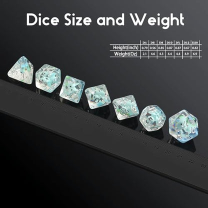 Dinosaur D&D Dice Set 7PCS Polyhedral Dice for Dungeons and Dragons, D&D RPG Resin Dice with Silver Numbers in Gift Velvet Bag for DND Players（Dinosaur