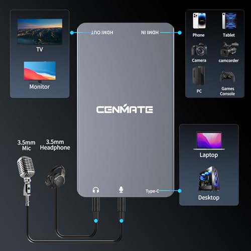 Aluminum HDMI Capture Card, USB 3.0 1080P 60FPS Audio Video Capture Card for Streaming/Gaming/Video Conference, 4K@60Hz Input & Pass-Through Capture Card for Nintendo Switch/PS5/Xbox/Camera/PC - size: 4K60Hz