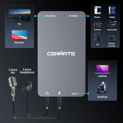 Aluminum HDMI Capture Card, USB 3.0 1080P 60FPS Audio Video Capture Card for Streaming/Gaming/Video Conference, 4K@60Hz Input & Pass-Through Capture Card for Nintendo Switch/PS5/Xbox/Camera/PC - size: 4K60Hz