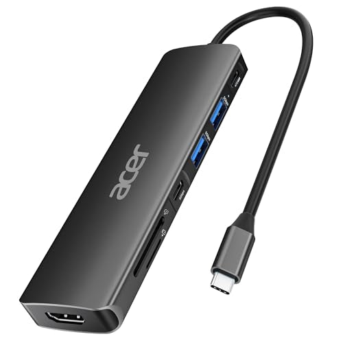 Acer USB C Hub, 7 in 1 USB-C to HDMI Dock, 2 USBA 3.1 GEN1 and 5Gbps Type-C Data Port, 4K HDMI Port, PD 100W Charging, SD Card Reader, for iPad Pro MacBook Pro Laptops and More (Black) - color: Black