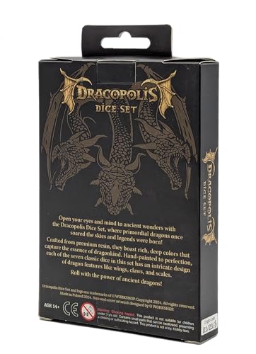 Q-Workshop Dracopolis Yucatan Featherwing Ornamented RPG Dice Set | 7-piece polyhedral set, Ornamented engraving, Fantasy RPG accessory, Tabletop gaming