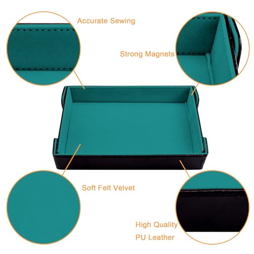 SIQUK 2 Pieces Magnetic Dice Tray Rectangle Folding Dice Rolling Tray PU Leather Dice Trays Dice Holder Storage Box for D&D RPG Dice Games (Cyan, Black) - color: Cyan and Black