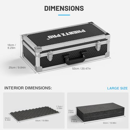 Phenyx Pro Large Size Carrying Case, Customizable Pre-Diced Foam, Aluminum Alloy Sturdy Build, Suitable for Wireless Mic System Storage & Camera Gear Transportation - size: Large (20.3×10×5.9 Inch)