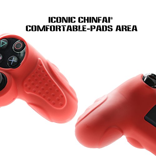 CHINFAI PS4 Controller DualShock4 Skin Grip Anti-Slip Silicone Cover Protector Case for Sony PS4/PS4 Slim/PS4 Pro Controller with 8 Thumb Grips (Red) - color: Red
