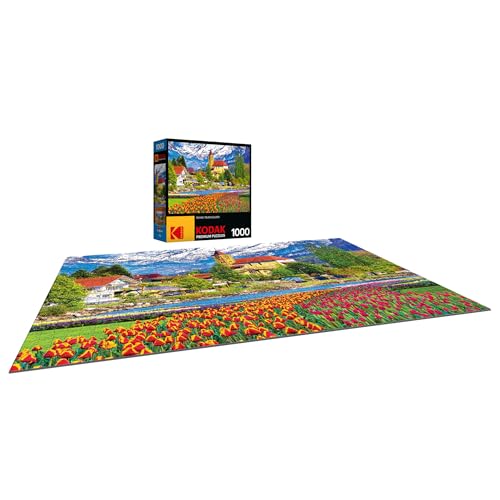 RoseArt - Kodak Premium - Brienz Town and Flowers, Switzerland - 1000 Piece Jigsaw Puzzle for Adults - style: Brienz Town and Flowers