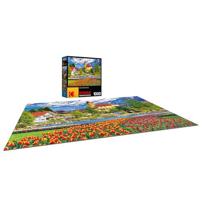RoseArt - Kodak Premium - Brienz Town and Flowers, Switzerland - 1000 Piece Jigsaw Puzzle for Adults - style: Brienz Town and Flowers