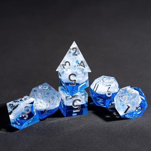 7PCS Cocktail Dice Set,Handmade Sharp Edge Dice Set D&D RPG Polyhedral Die,for Dungeons and Dragons TTRPG Games Roleplaying Games,with Gift Box.(Blue) - color: Cocktail Blue
